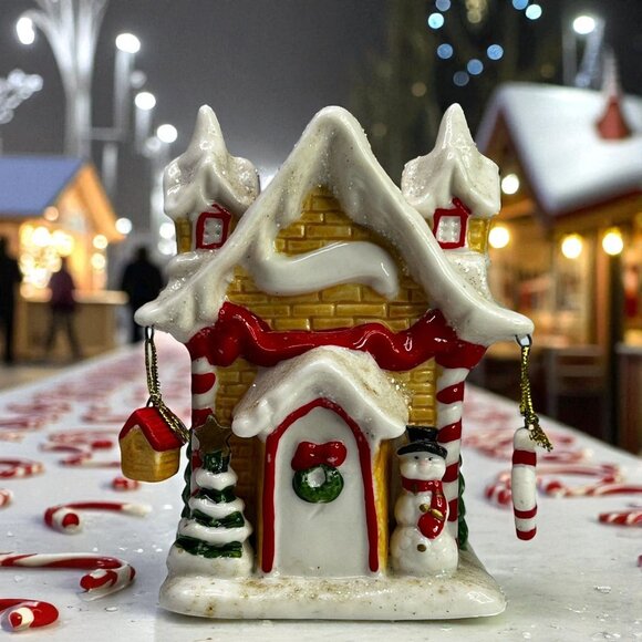 Vintage Ceramic Christmas Village Tea Light House - Holiday Decor 1990s (No Box) - Picture 1 of 11
